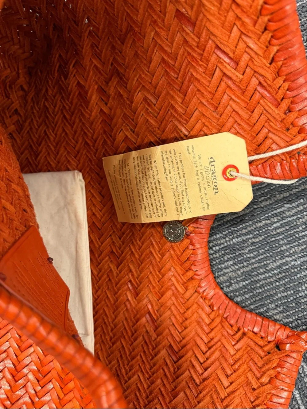 Dragon Orange Woven Calfskin Tote Bag